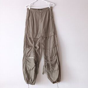 The Vintage Shop Satiny Parachute Cargo Relaxed Pants Pockets Army Green Medium